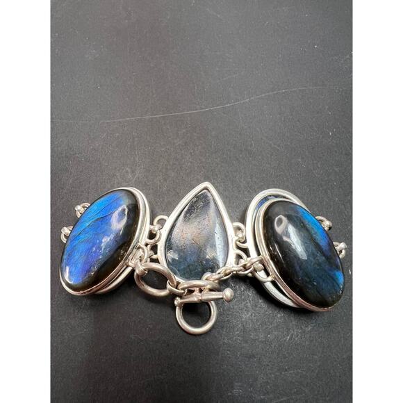 NEW Labradorite Sterling silver chunky toggle bracelet 6.5-7.75 inch 55 grams - Picture 3 of 11
